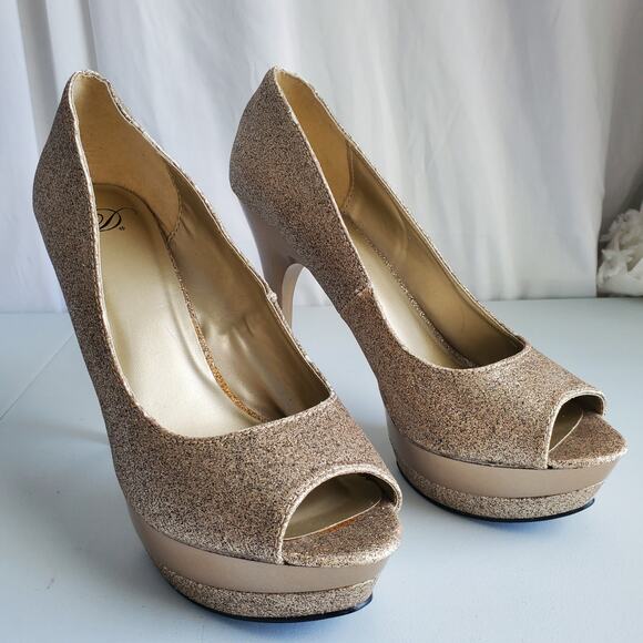 Women Glitter Platform Peeptoe Shoe 11 Gold Champagne NYE Cocktail Dance Club - Picture 4 of 15